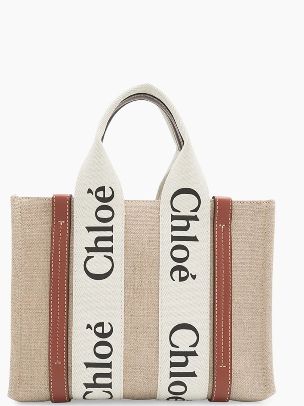 CHLOÉ Beige Canvas & Leather Woody Small Logo Tote